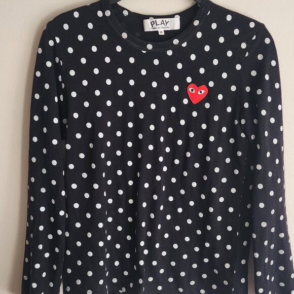 Commes De Garcons PLAY Black/White Polka Dot Tee Med - Picture 1 of 3